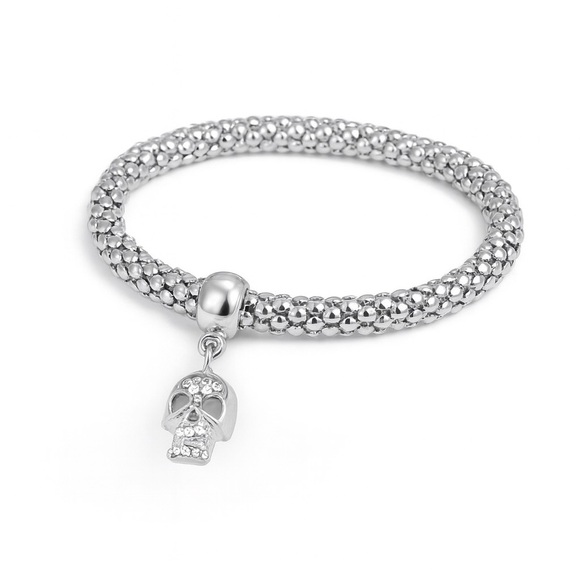 Anthropologie Jewelry - NEW | Silver Beaded Bracelet with Skull Charm 💀💎⚜️
